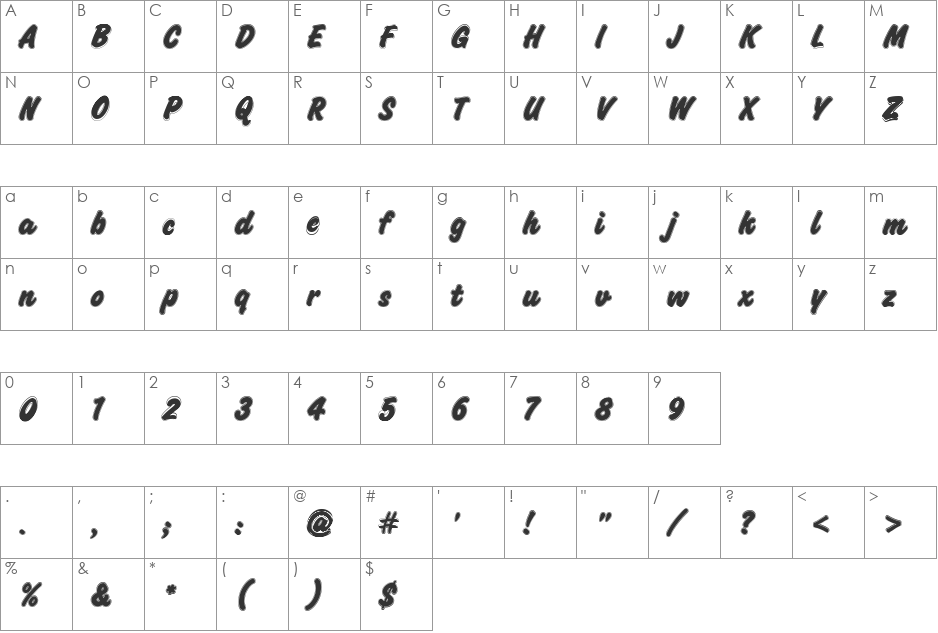 Challenge Shadow font character map preview