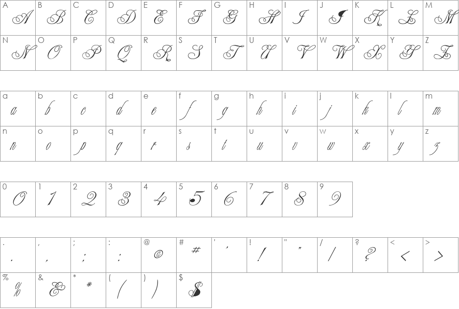Champagne font character map preview