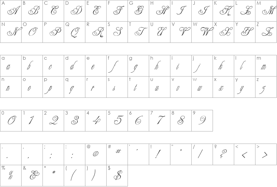 Champagne Cyrillic font character map preview