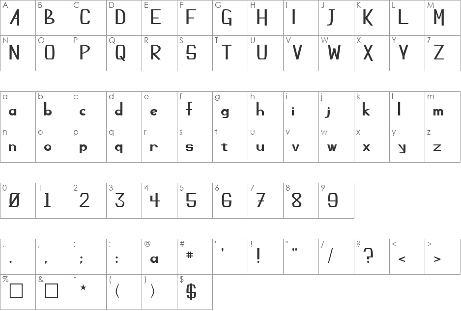 Champlin font character map preview
