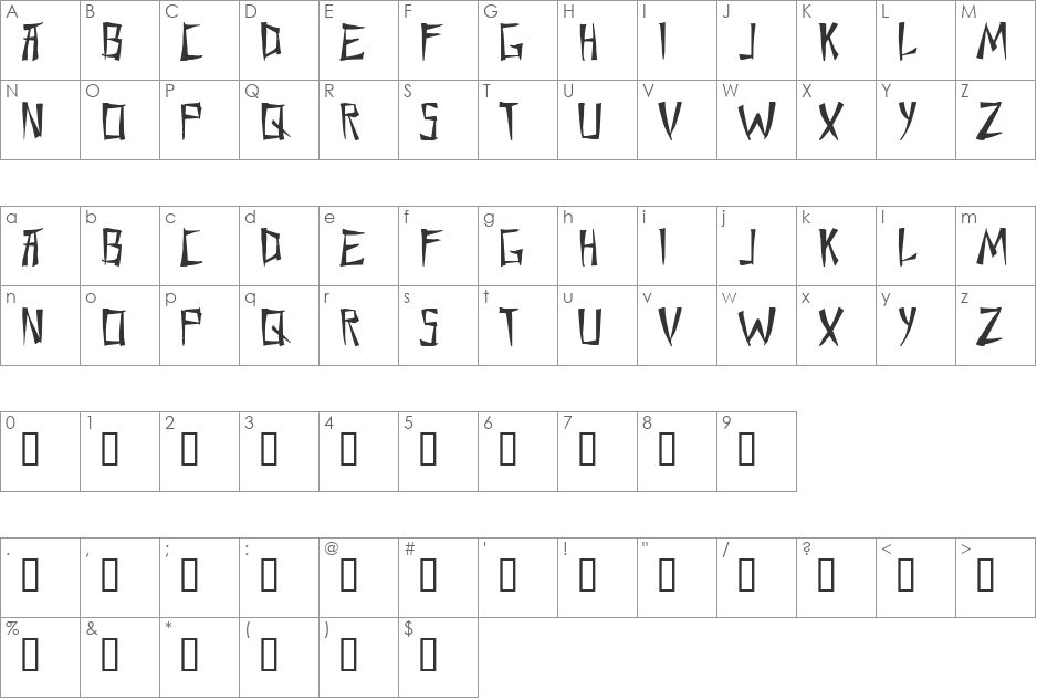 Chang and Eng font character map preview