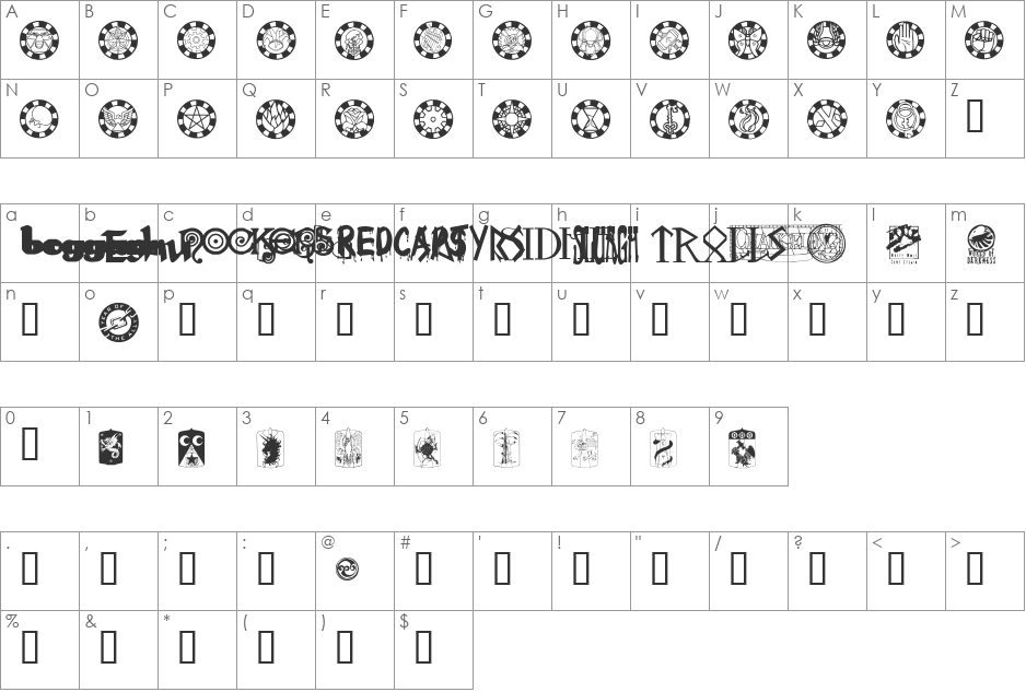 Changeling Dingbats font character map preview