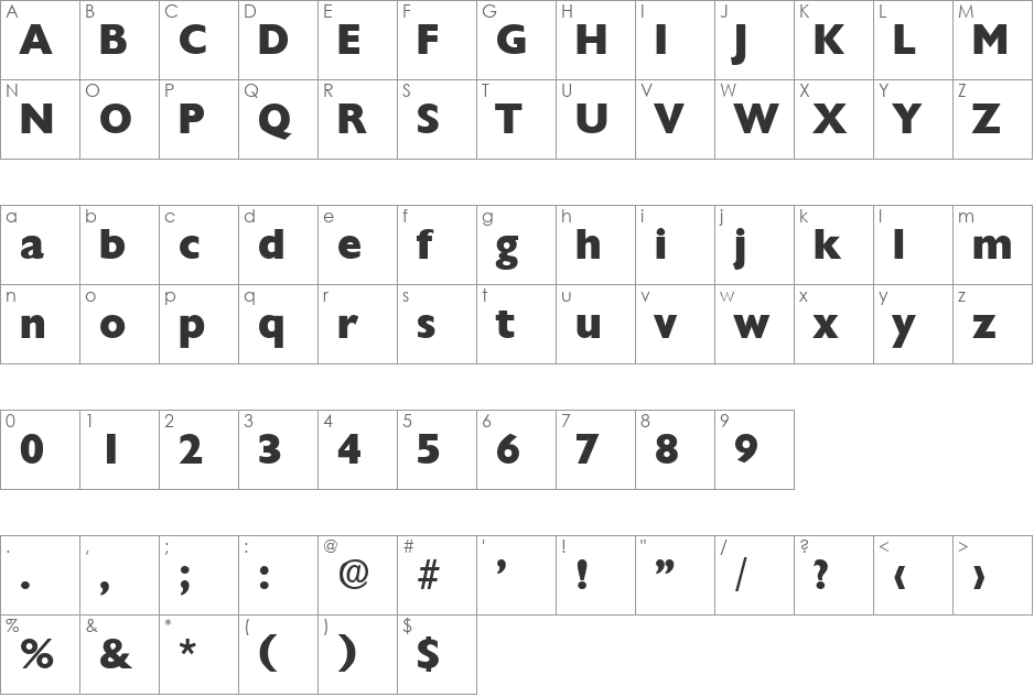 Chantilly-ExtraBold font character map preview