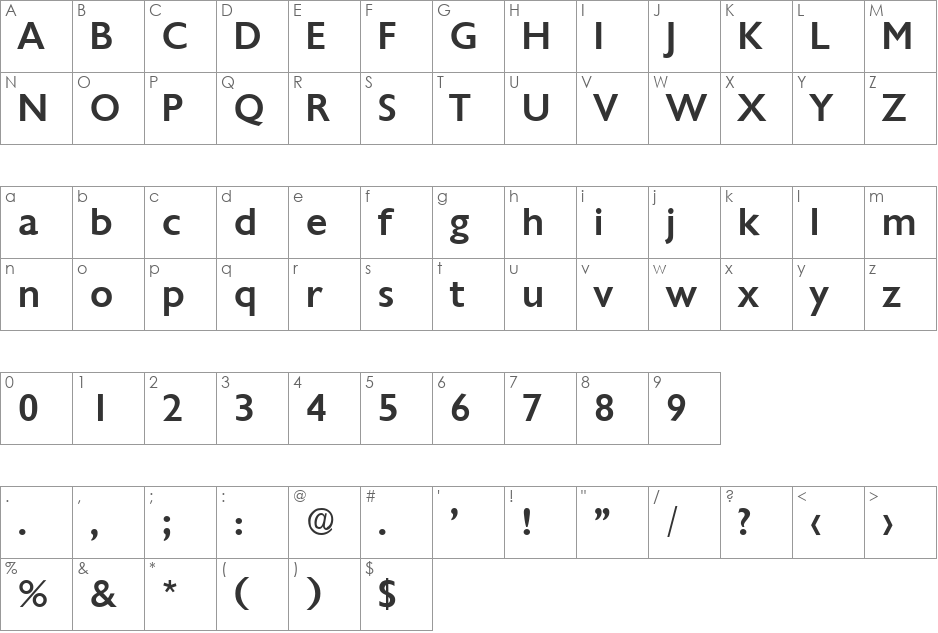 Chantilly-Medium font character map preview