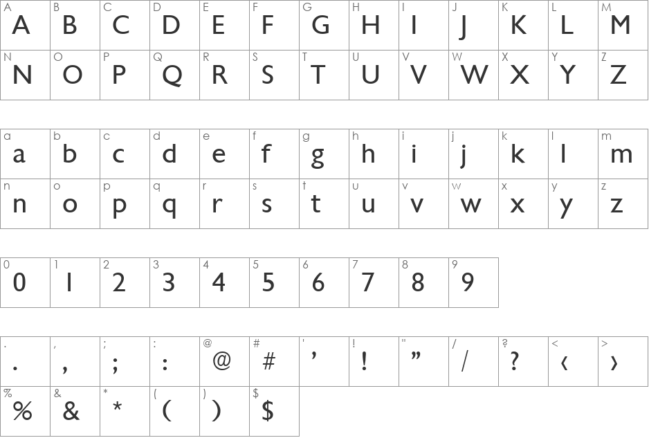 Chantilly-Regular font character map preview