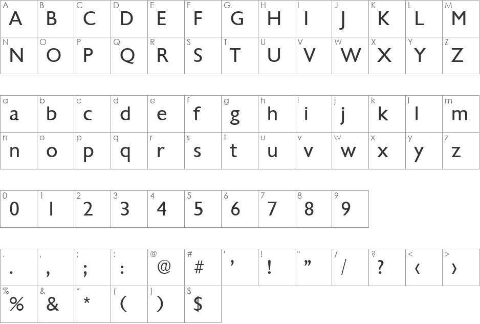 Chantilly-Serial DB font character map preview