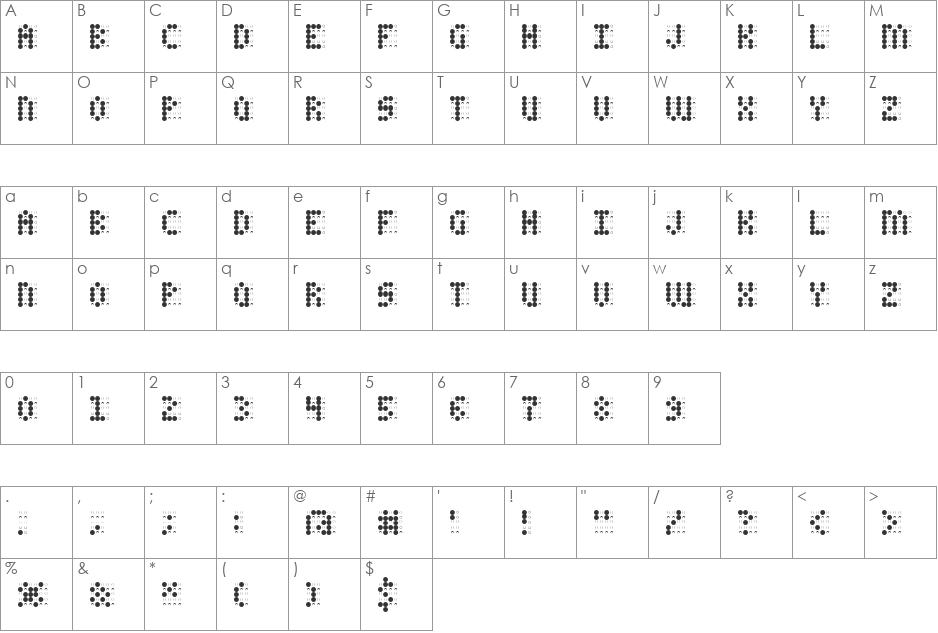 Charaille AOE font character map preview