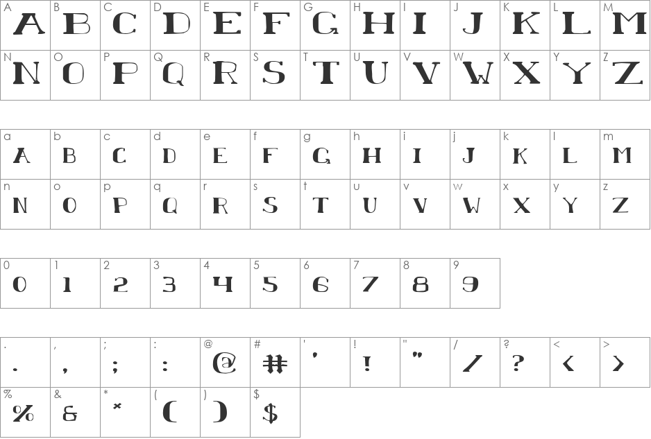 Chardin Doihle Expanded font character map preview