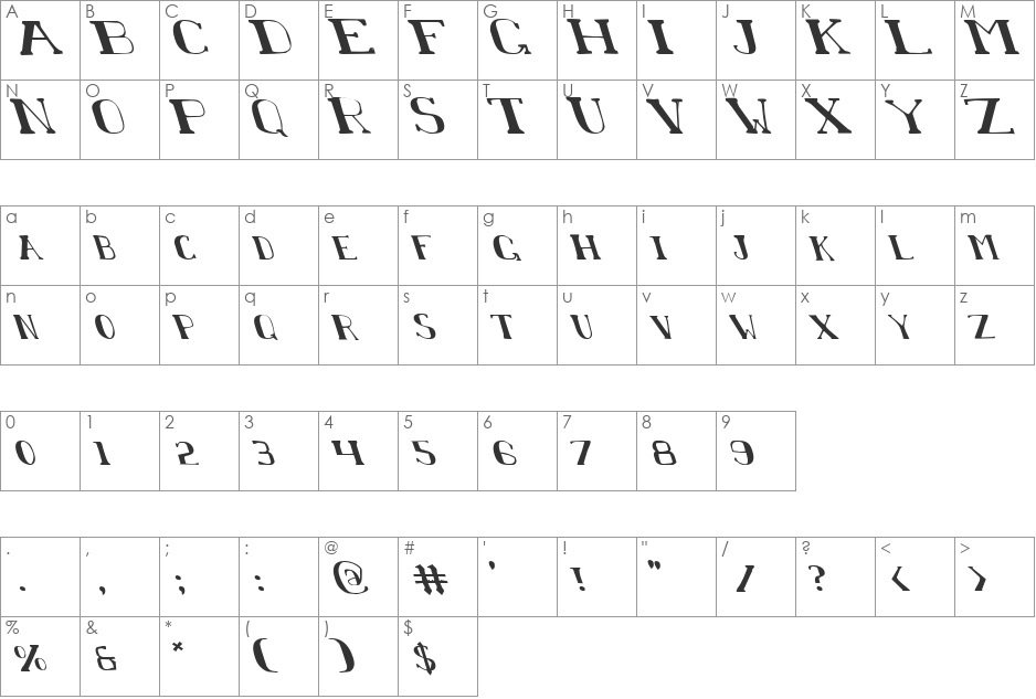 Chardin Doihle Leftalic font character map preview