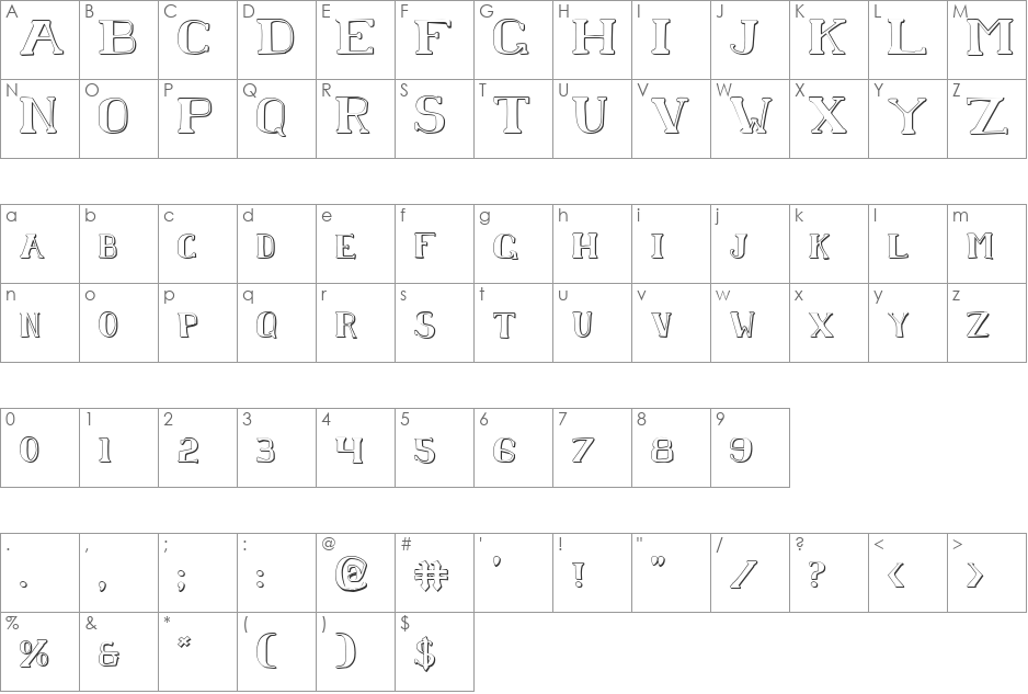 Chardin Doihle Shadow font character map preview