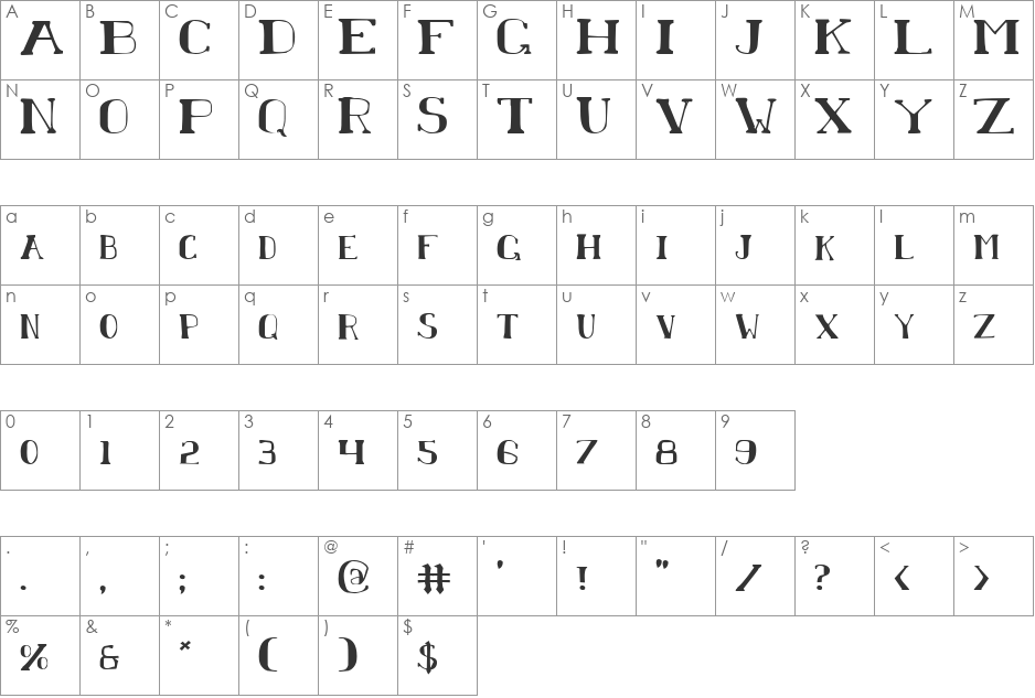 Chardin Doihle Shadow Italic font character map preview