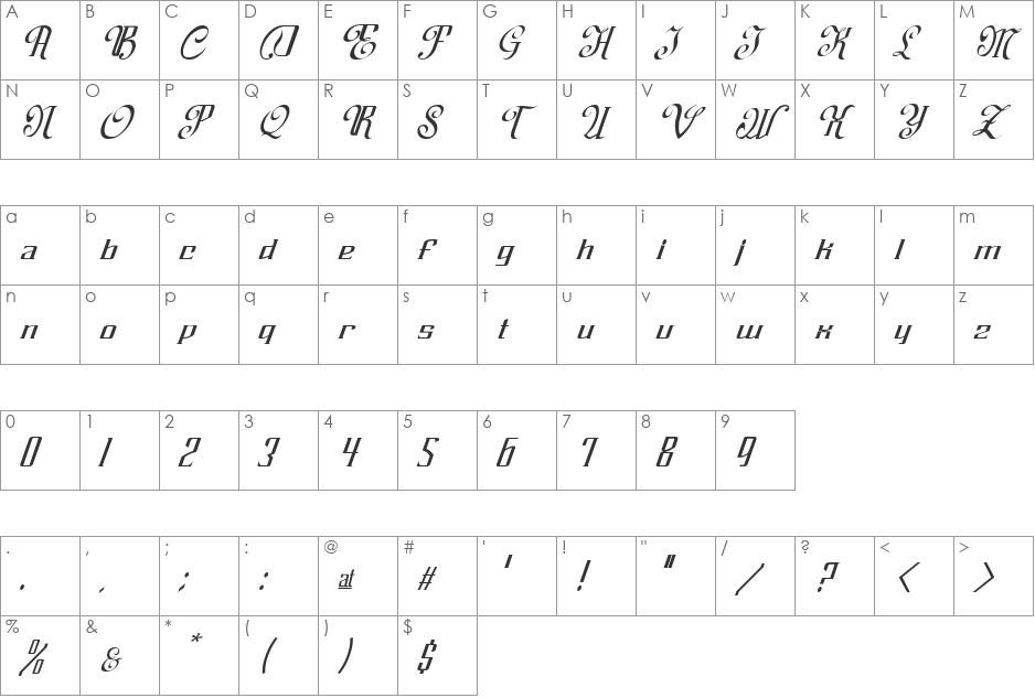 Charisma font character map preview