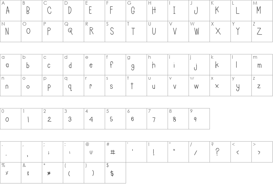 CharleesInAHurry font character map preview