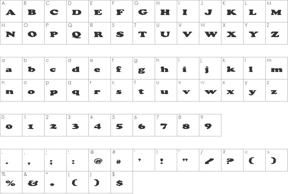 Charlemagne font character map preview