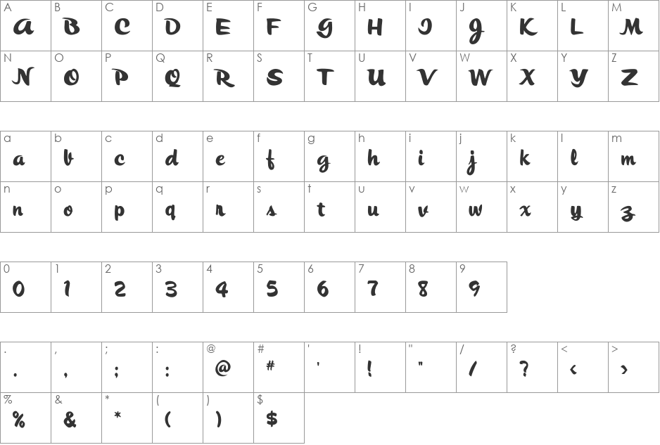 Charlene font character map preview