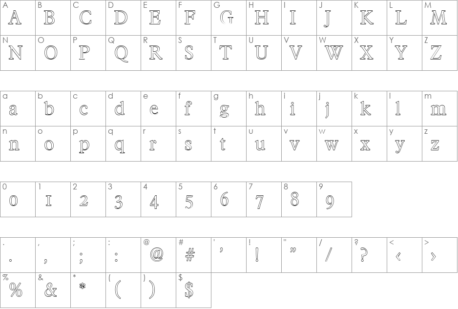 CharlesBeckerOutline-Light font character map preview
