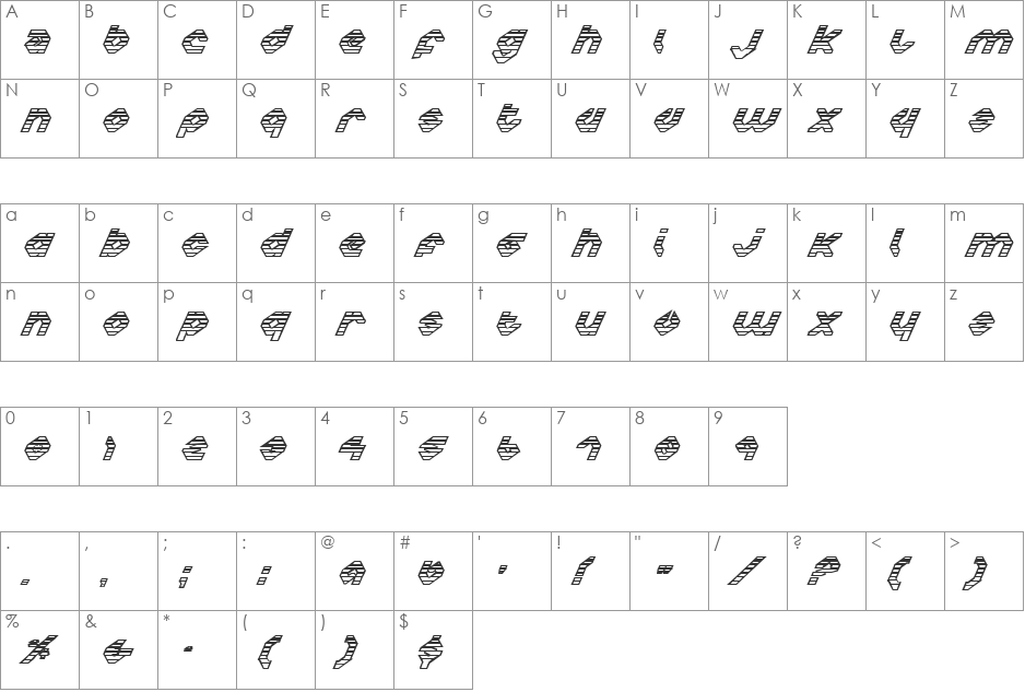 Charlie's Angles IoGradient font character map preview