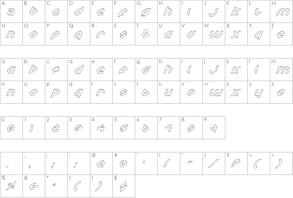 Charlie's Angles Italic Outline font character map preview