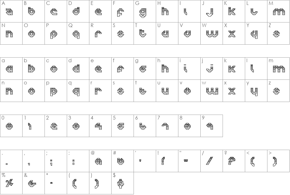 Charlie's Angles OutGradient font character map preview