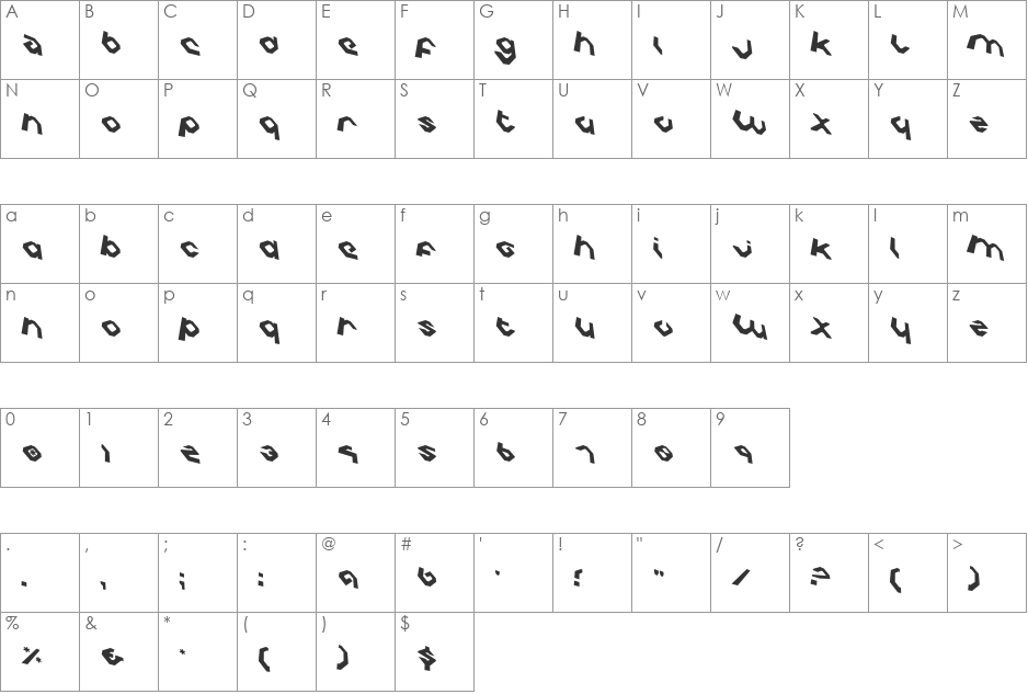 Charlie's Angles Rotate font character map preview
