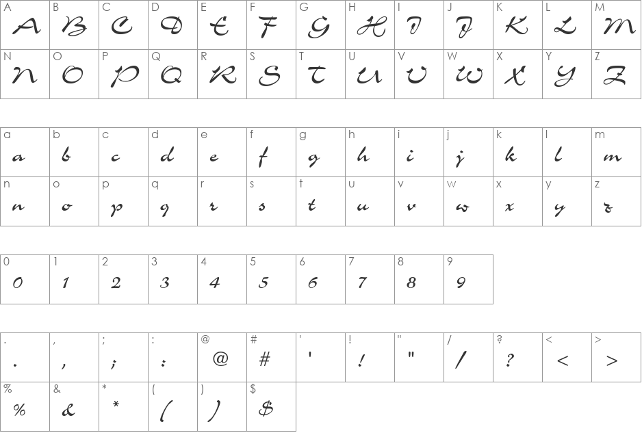 CharmantDB font character map preview