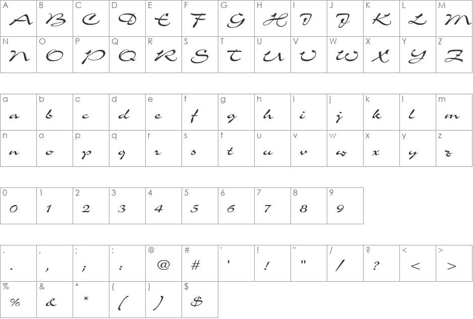 Charme Wd font character map preview