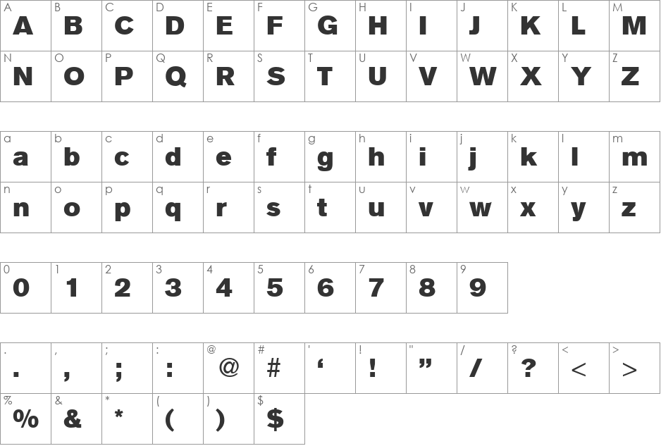 AkzentSuper font character map preview