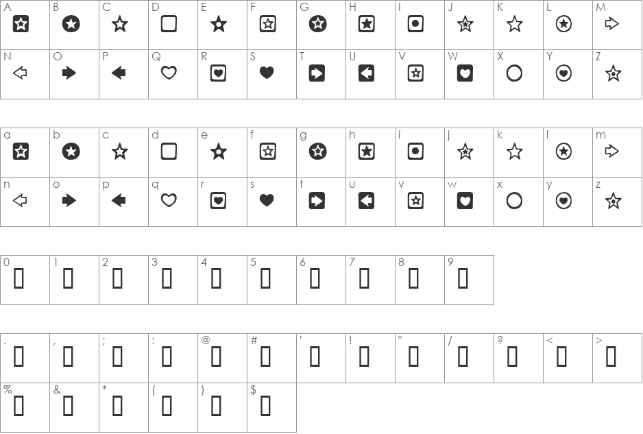 Charms BV font character map preview