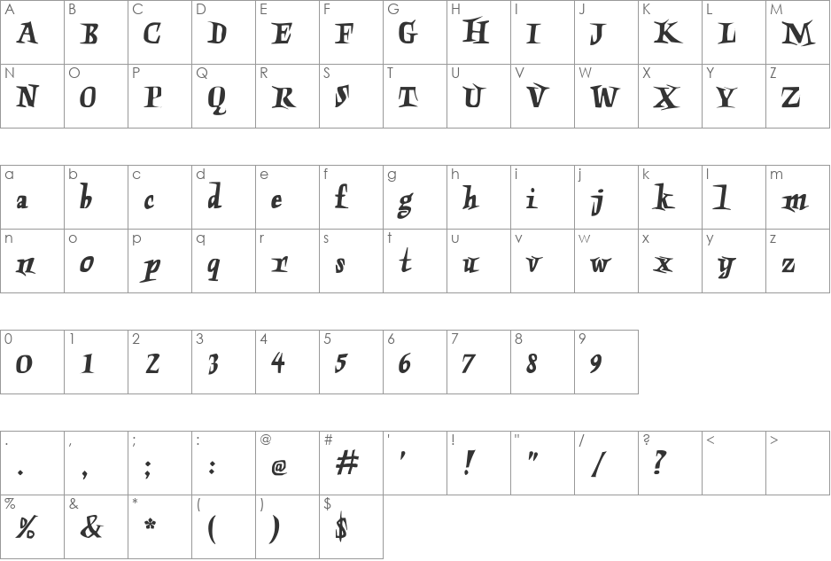 Charon font character map preview