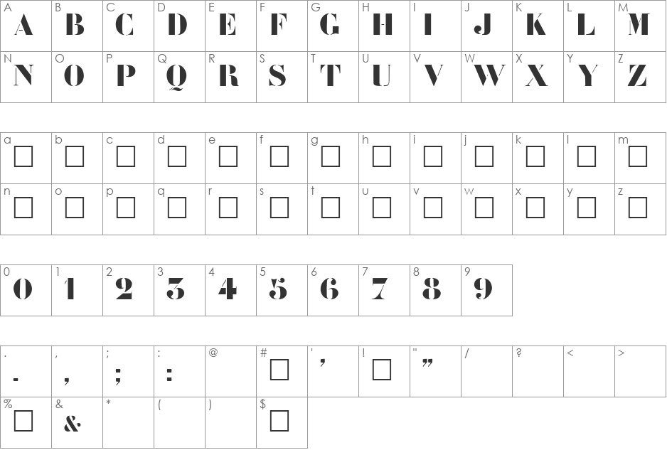 Charrette font character map preview