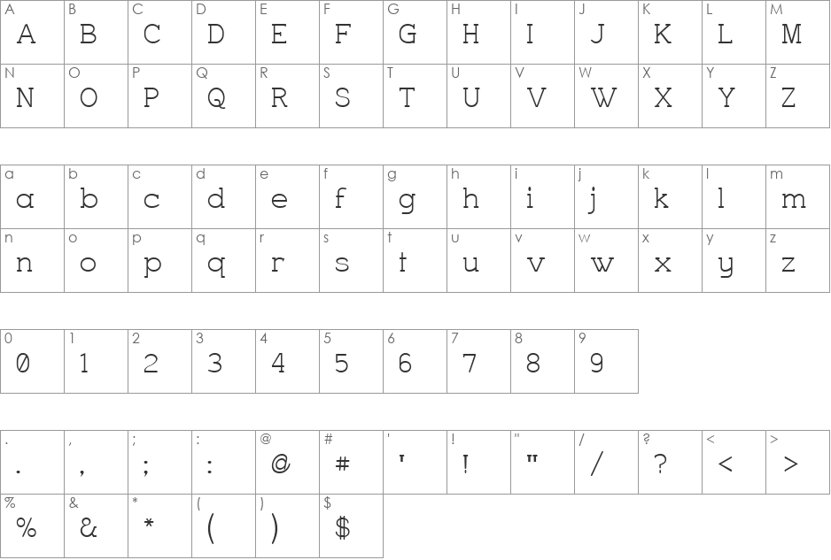 Charrington Wide font character map preview