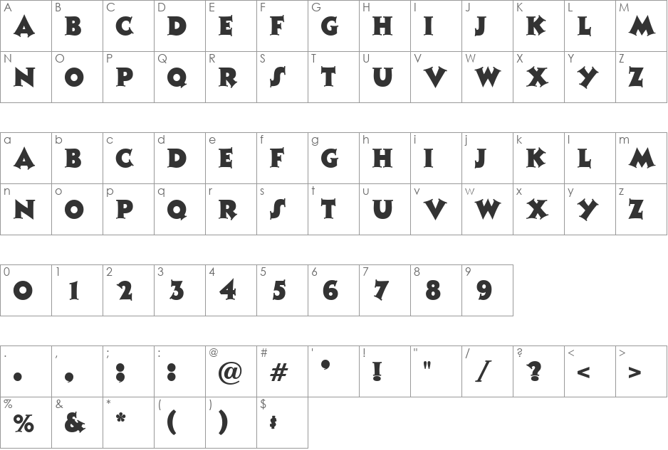 Charte font character map preview