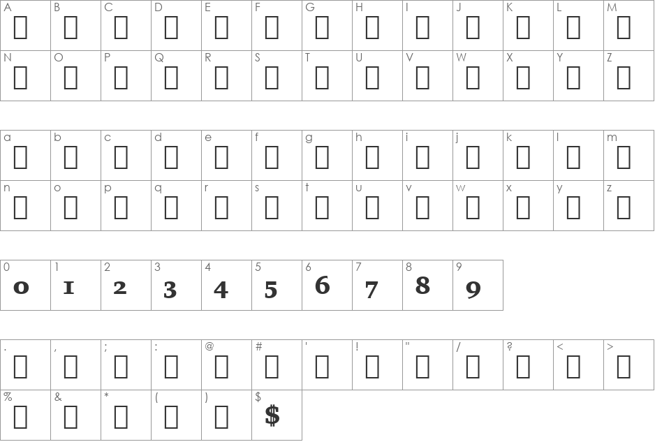 Charter BlkAlt BT font character map preview