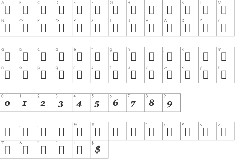 Charter BlkItAlt BT font character map preview