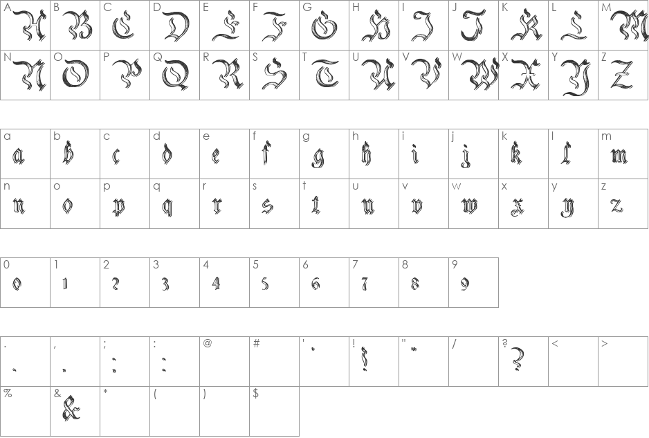 Charterwell No2 font character map preview