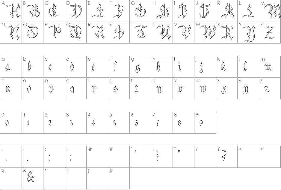 Charterwell No4 font character map preview
