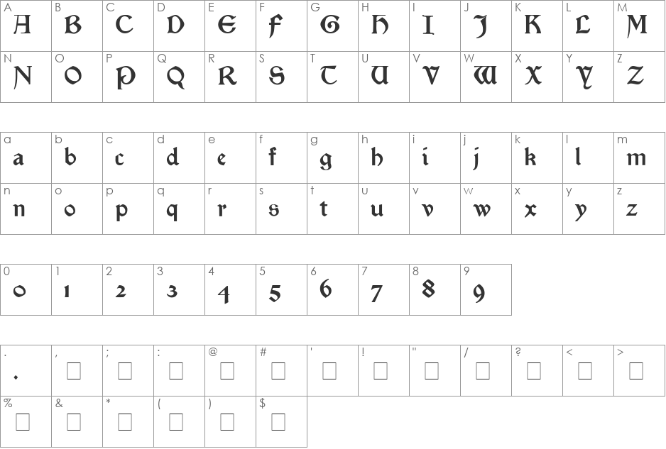 Chartz font character map preview