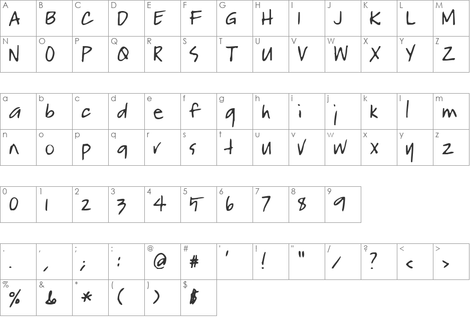 Charyn font character map preview