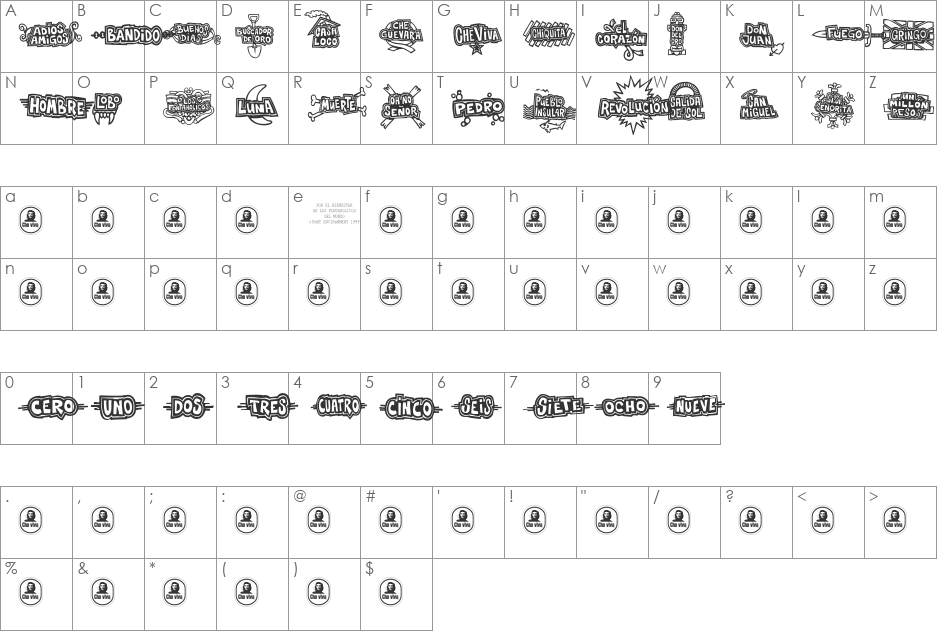 Che Viva Banana  font character map preview