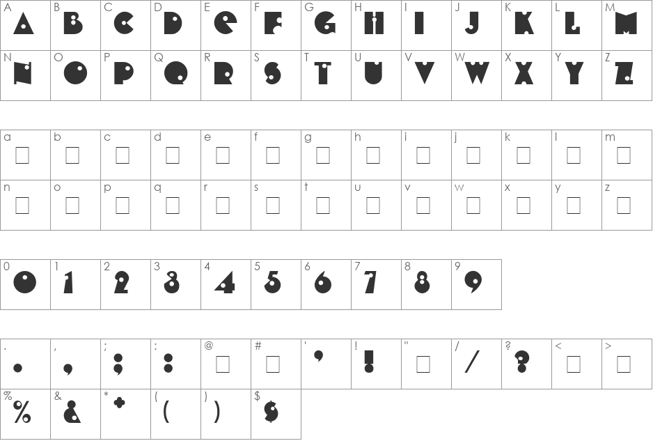 Cheap Shot Display Caps SSi font character map preview