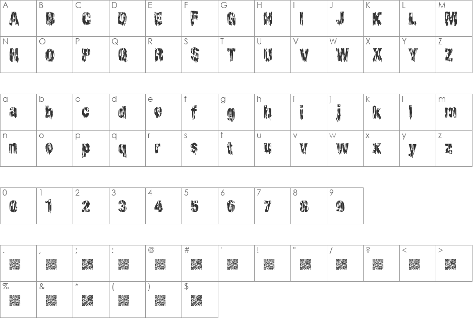 CheapHorror font character map preview