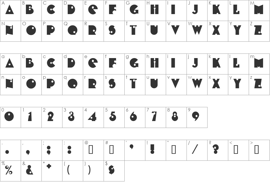 CheapShotDisplayCapsSSi font character map preview