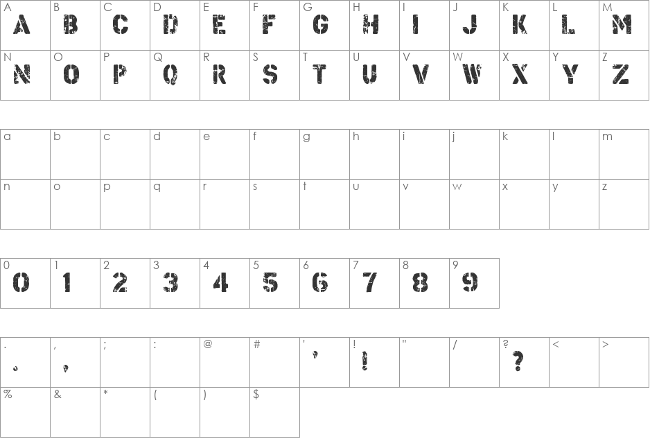 Checkpoint Charlie font character map preview