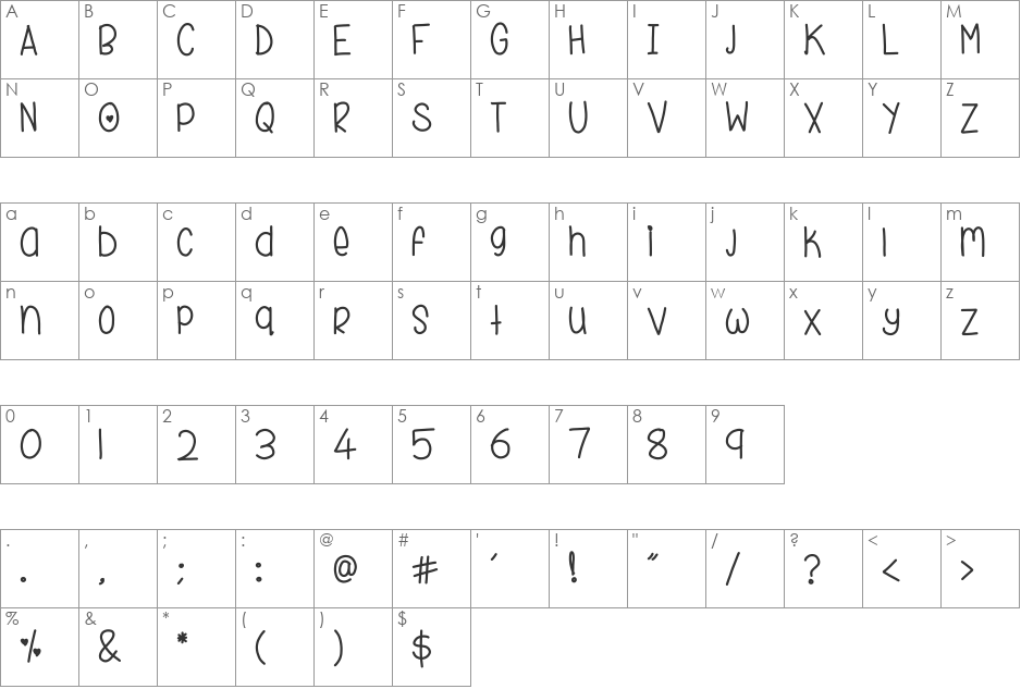 cheekaw font character map preview