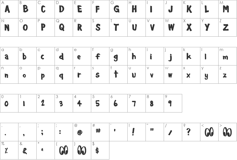 Cheesewiddler font character map preview