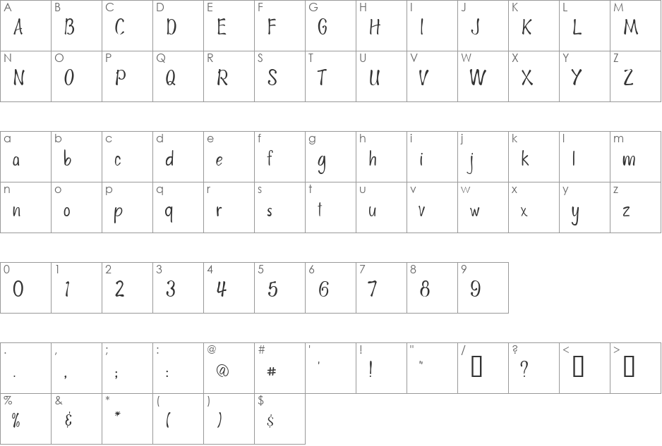 AL Featherbrained font character map preview
