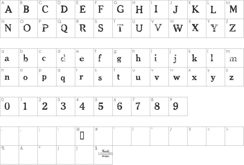 CheltPress Trial font character map preview