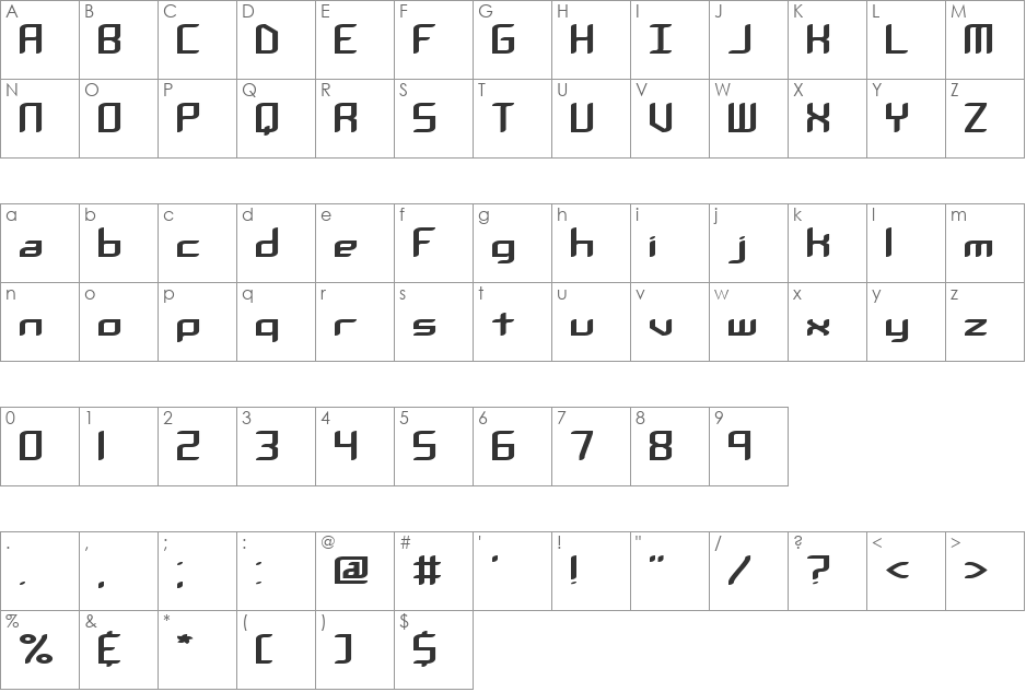 Chemical Reaction A (BRK) font character map preview