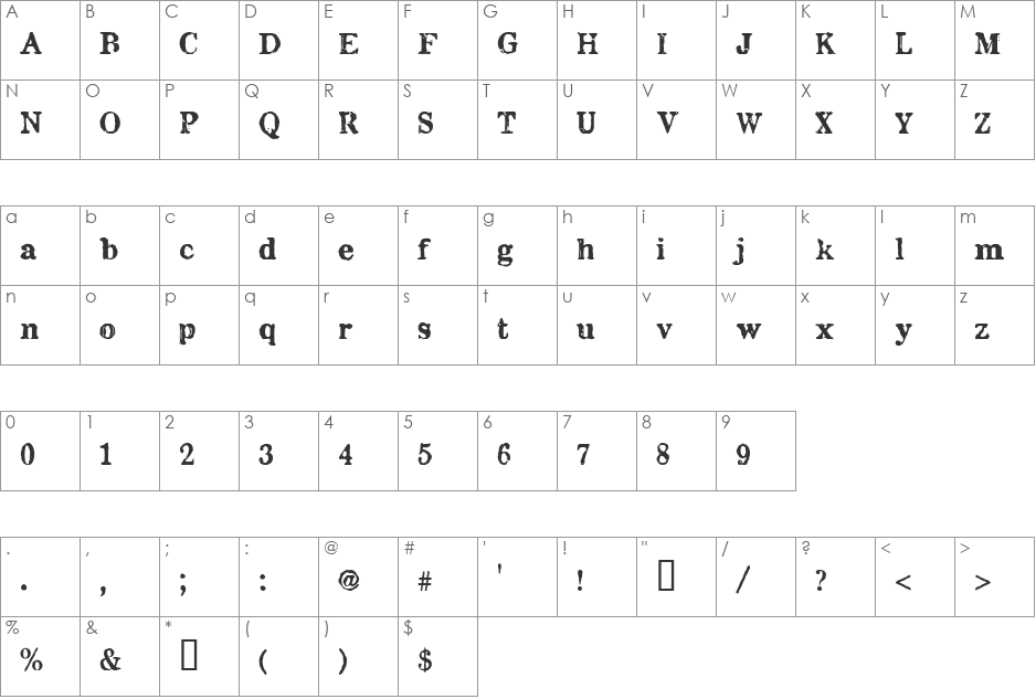 Chenier font character map preview