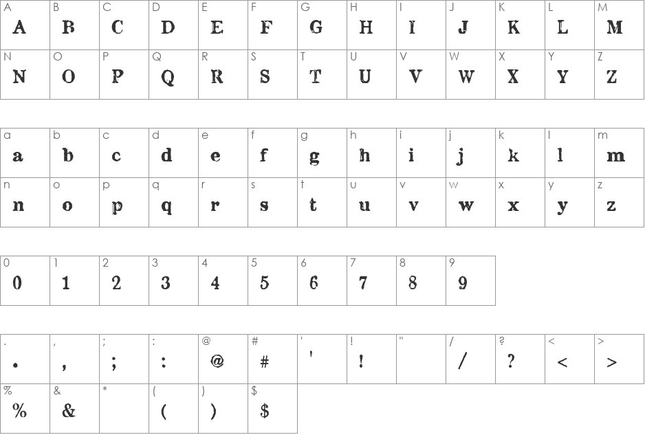 Chenier font character map preview